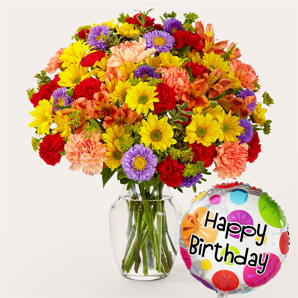 Kaleidoscope Bouquet with Birthday Balloon – Forsberg Flowers Of Marquette Llc, Marquette MI