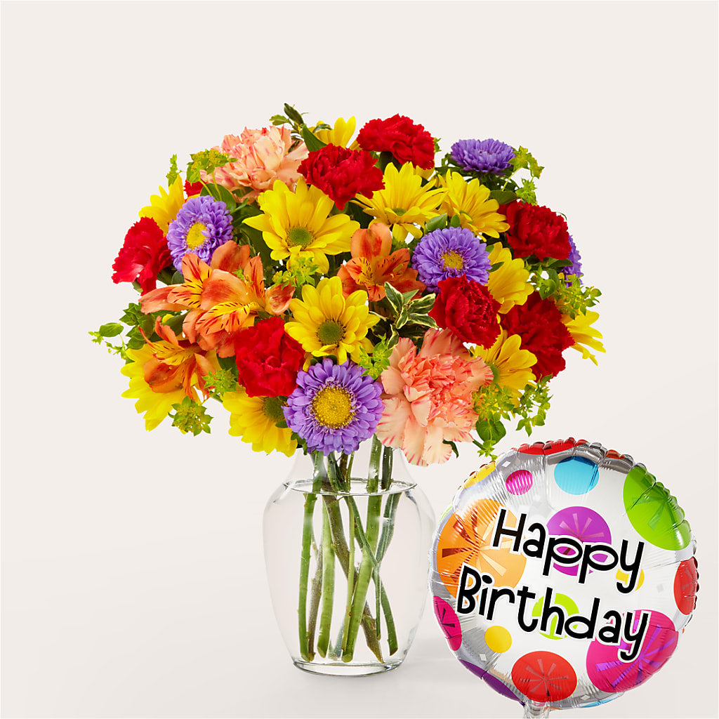 Kaleidoscope Bouquet with Birthday Balloon – Forsberg Flowers Of Marquette Llc, Marquette MI