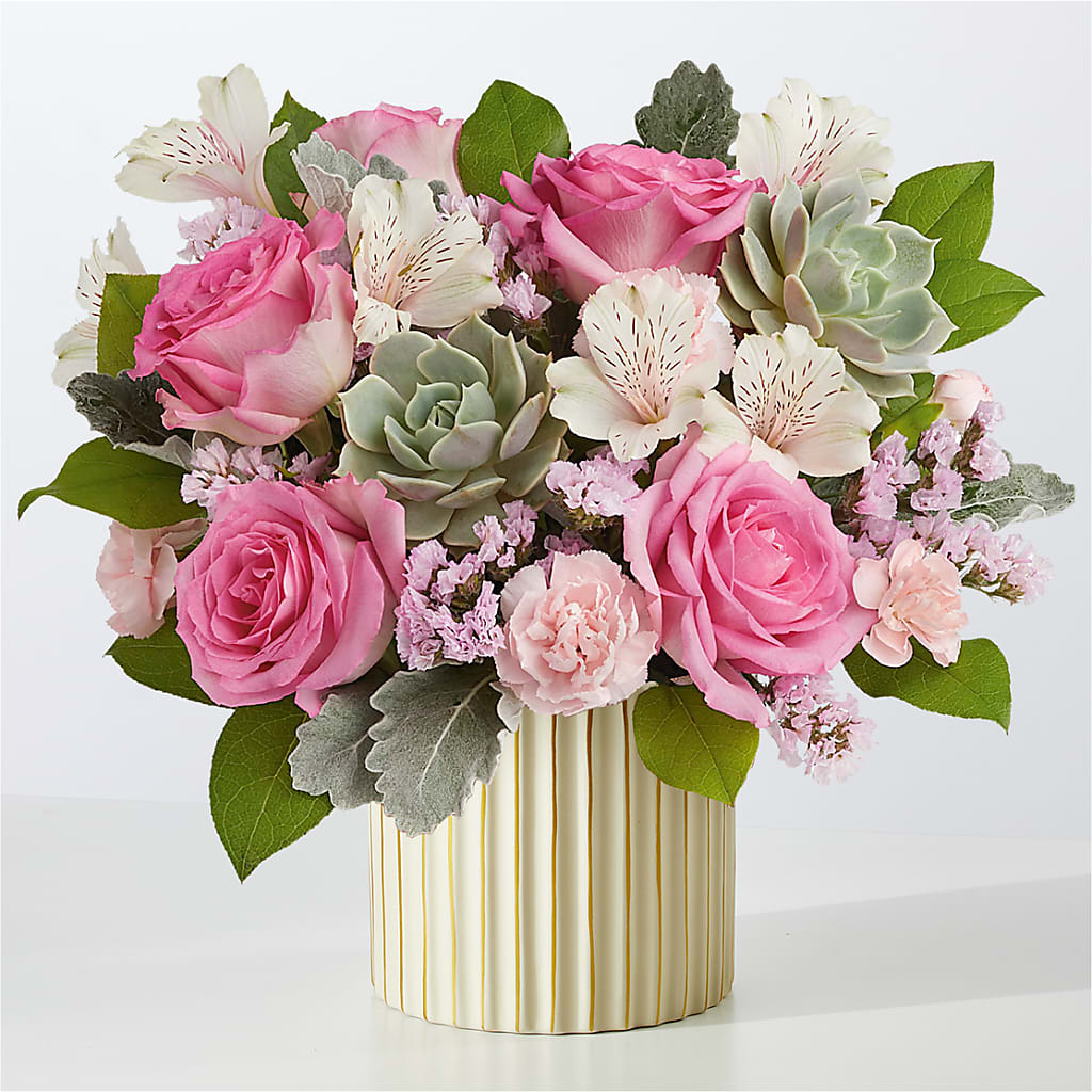 Dusty Rose Bouquet with Ivory Vase – Forsberg Flowers Of Marquette Llc, Marquette MI