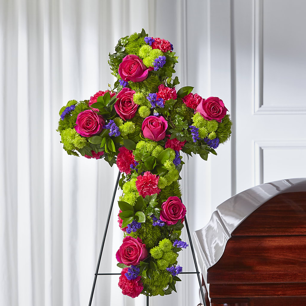 Tribute Rose Floral Cross – Forsberg Flowers Of Marquette Llc, Marquette MI