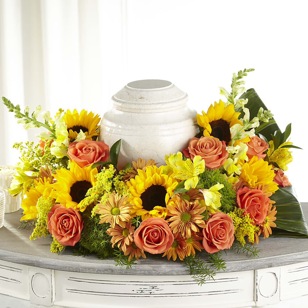 Faithful Sunflower Cremation Adornment – Forsberg Flowers Of Marquette Llc, Marquette MI