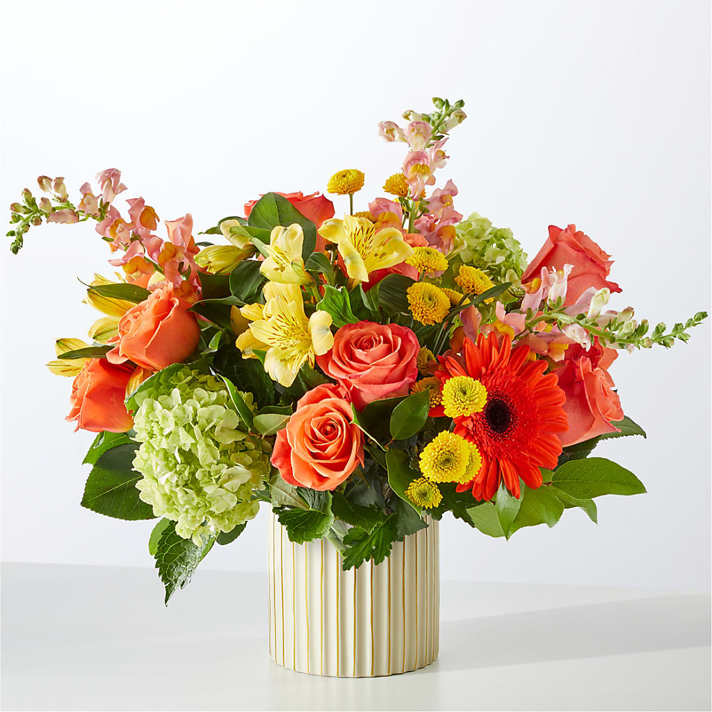 Autumn Sunshine Bouquet with Ivory Vase –  Forsberg Flowers Of Marquette Llc, Marquette MI