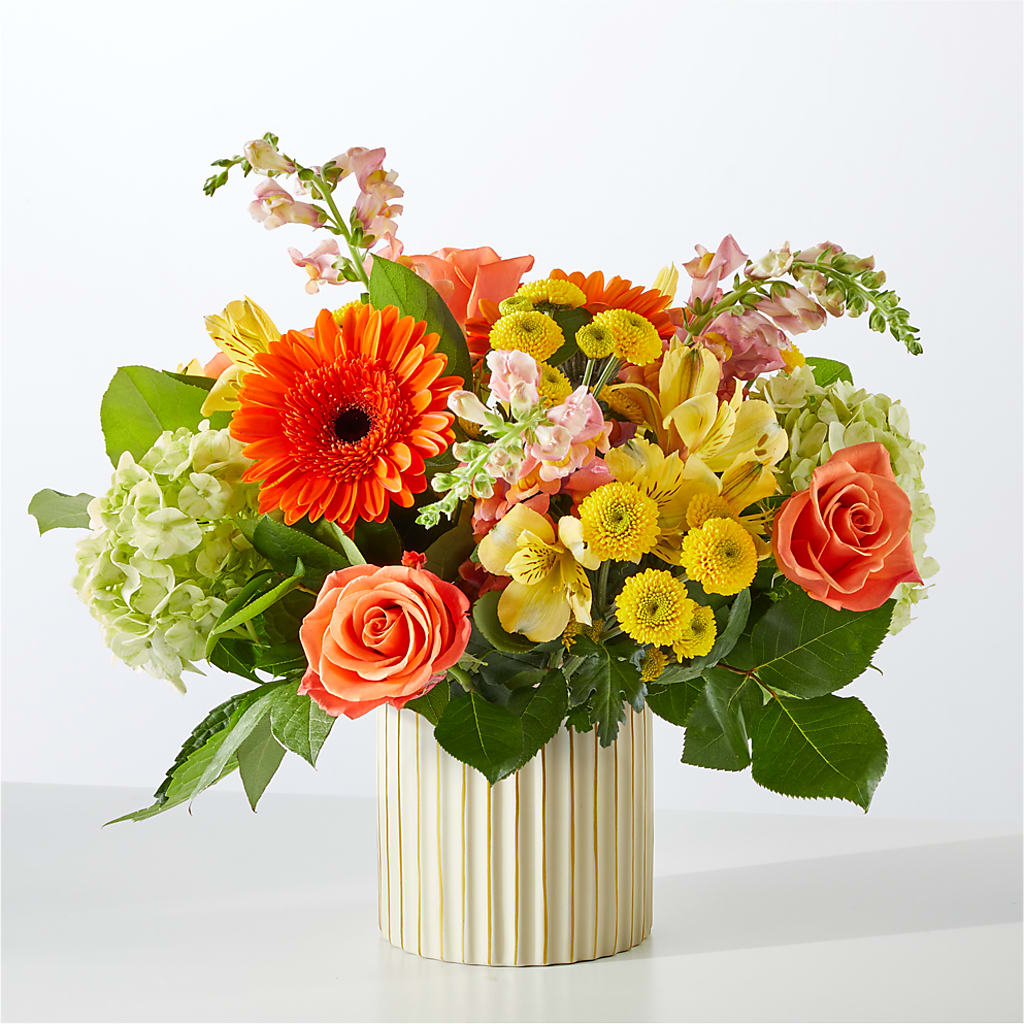Autumn Sunshine Bouquet with Ivory Vase –  Forsberg Flowers Of Marquette Llc, Marquette MI