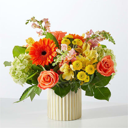 Autumn Sunshine Bouquet with Ivory Vase –  Forsberg Flowers Of Marquette Llc, Marquette MI